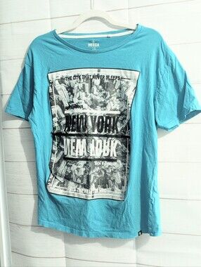 Vintage 90s Retro Mecca Teal Graphic City T-Shirt Size Large